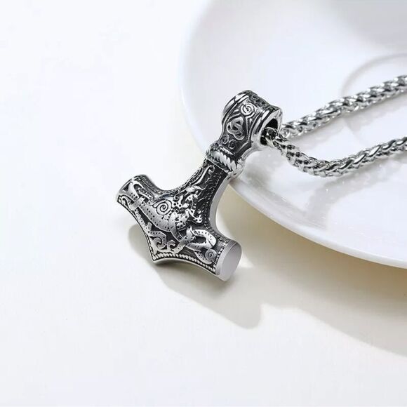 Viking Norse mjolnir Thor’s hammer necklace NEW NIP NWT weave chain stainless - Picture 3 of 16